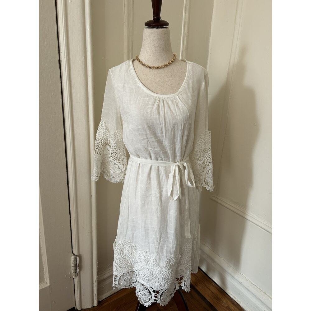 MLLE Gabrielle White Lace Trim Dress‎ NWT | Small